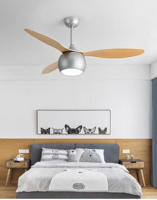 LED Ceiling Fan Lights factory - Gray Solid Wood Blade Ceiling Fan 52 Inch DC Motor Ceiling Fans With LED Lights