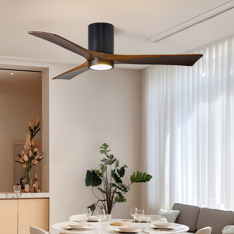 LED Ceiling Fan Lights factory - HFBH Model 657 Modern Design 3 Solid Wood Blades 42 52 Inches Ceiling Fan with Light