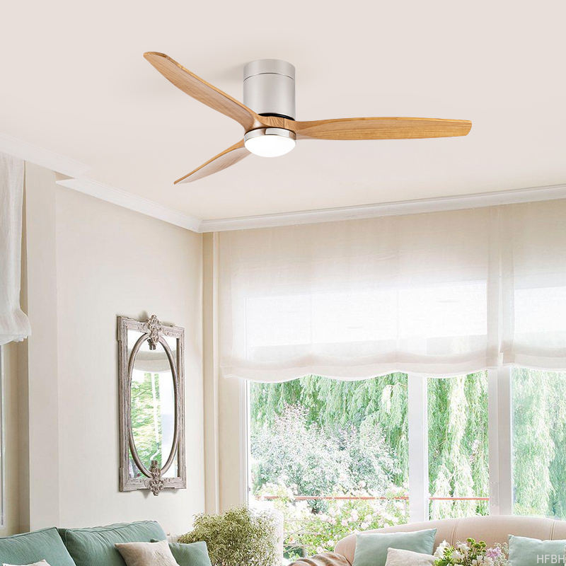 HFBH Model 3694 LED Ceiling Fan Manufacture 52 Inches Wooden Blades Nickel Led Lighting Ceiling Fan