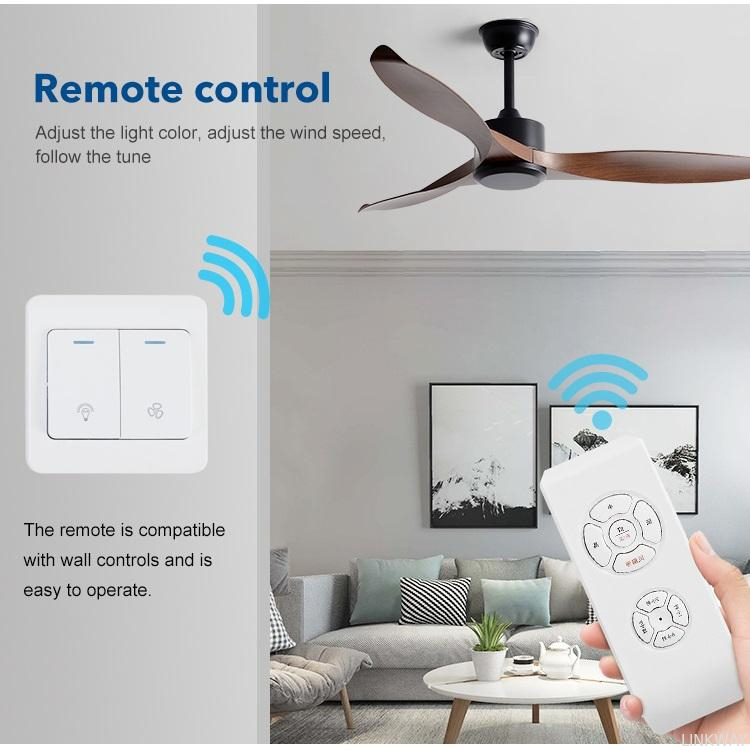 European Style DC 56 Inch 50W ABS 3 Blades Wall Control Remote Control Dimmable Led Ceiling Fan Black Fan Light