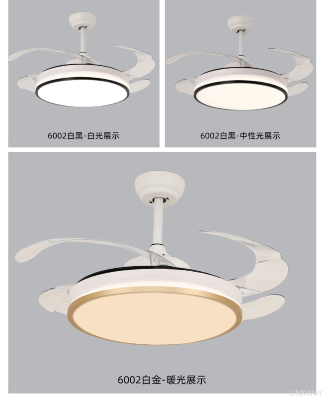 Modern 42 Inch Retractable Chandelier Ceiling Fans Round Dimmable Led Ceiling Fan with Light and Remote for Living Room Bedroom