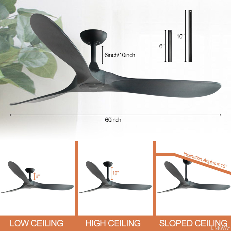 3 Blades Modern LED Ceiling Fans 60 Inch Outdoor Indoor Ceiling Fan Without Light