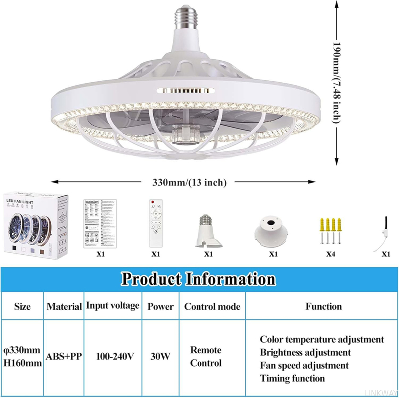 Moving Head Intelligent Dimming Home Decor Ceiling Fan 360 Rotating Remote Control