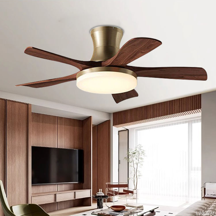 Vintage Solid Wooden Blade Ceiling Fan 40 Inch Chinese Style Intelligent Fan Light