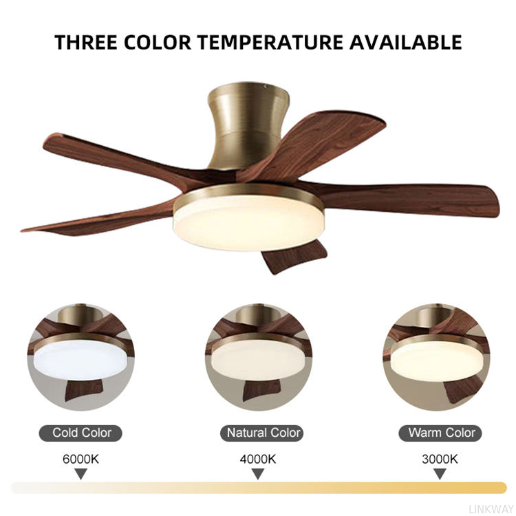 Vintage Solid Wooden Blade Ceiling Fan 40 Inch Chinese Style Intelligent Fan Light