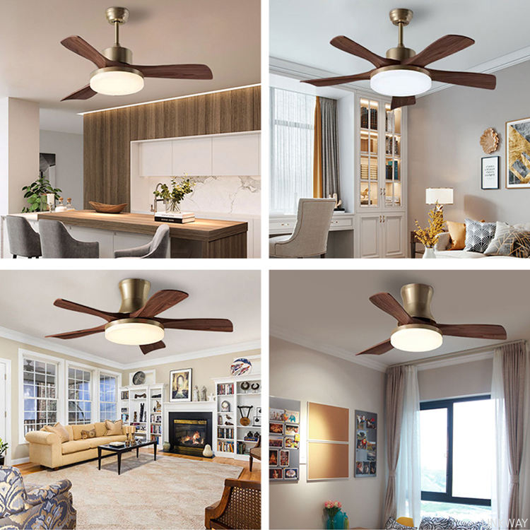 Vintage Solid Wooden Blade Ceiling Fan 40 Inch Chinese Style Intelligent Fan Light