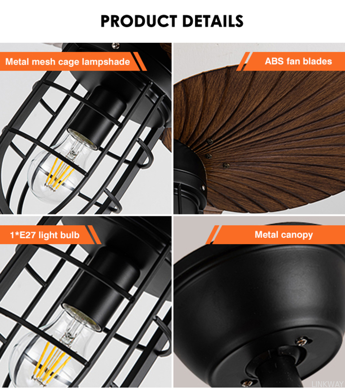 Custom Dining Room Ceiling Fans Remote Control ABS Retro Smart Home Ceiling Fan Light