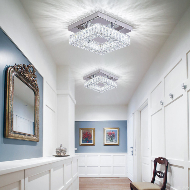 Square Flush Mount Crystal Chandelier Ceiling Fan For Kitchen Bathroom
