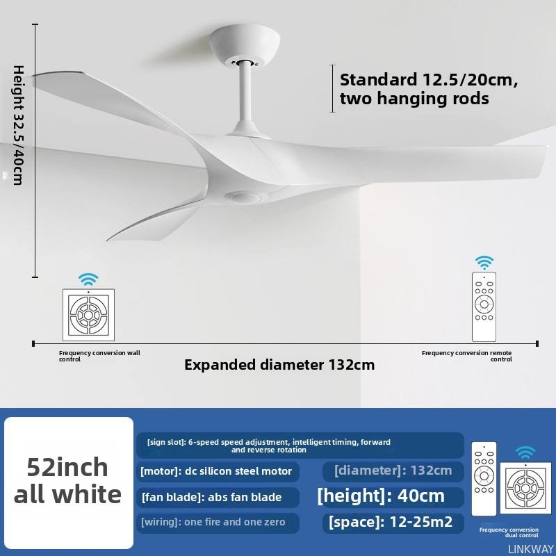 Large Modern Retro Industrial Ceiling Fan for Dining Living Room Variable Frequency Mute Remote Control Non-Light LED Plastic