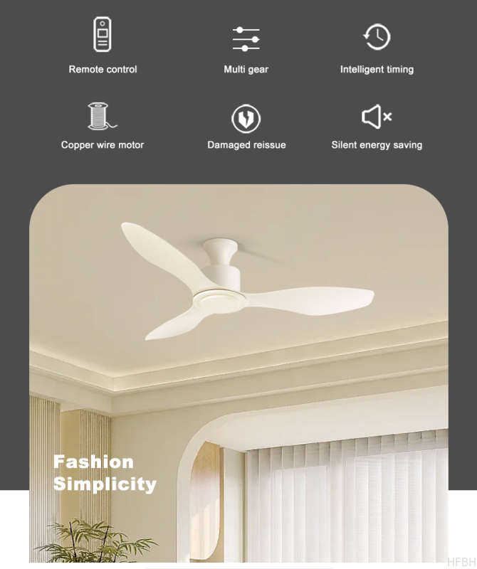 HFBH Model 630 Modern Design 48 Inch Ceiling Fan with White ABS Blade