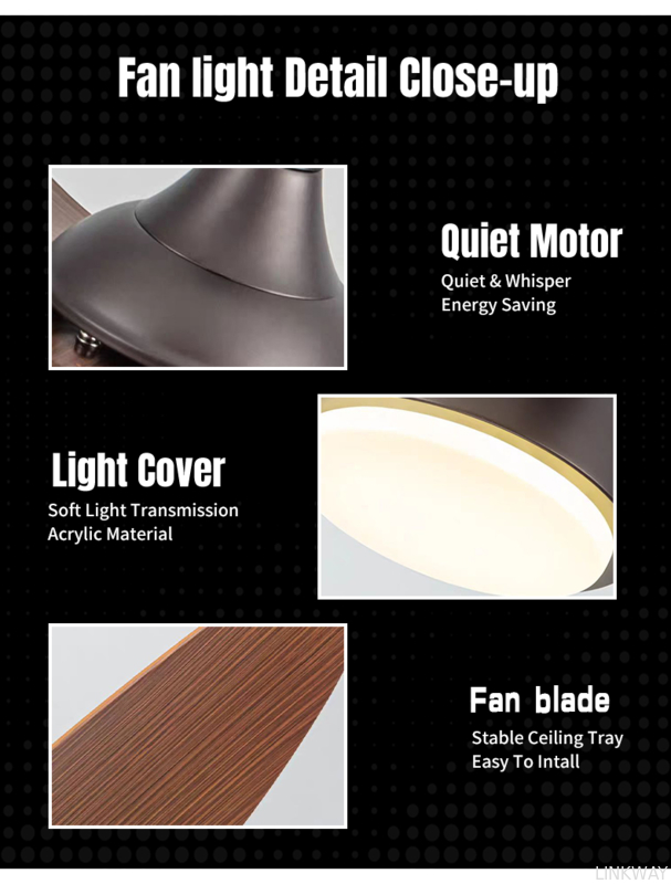 Pop Style Solid Wood Ceiling Fan With DC Motor And LED Light
