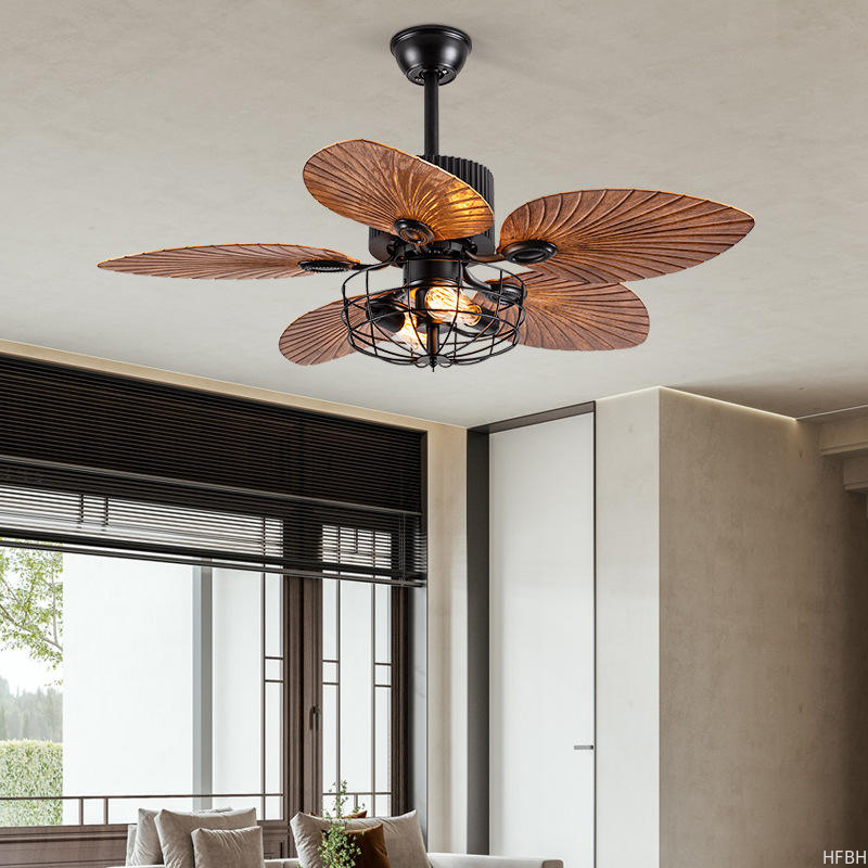 Modern European Luxury Decorative Solid Wood Blade Zipper 220V Ceiling Fan With Light