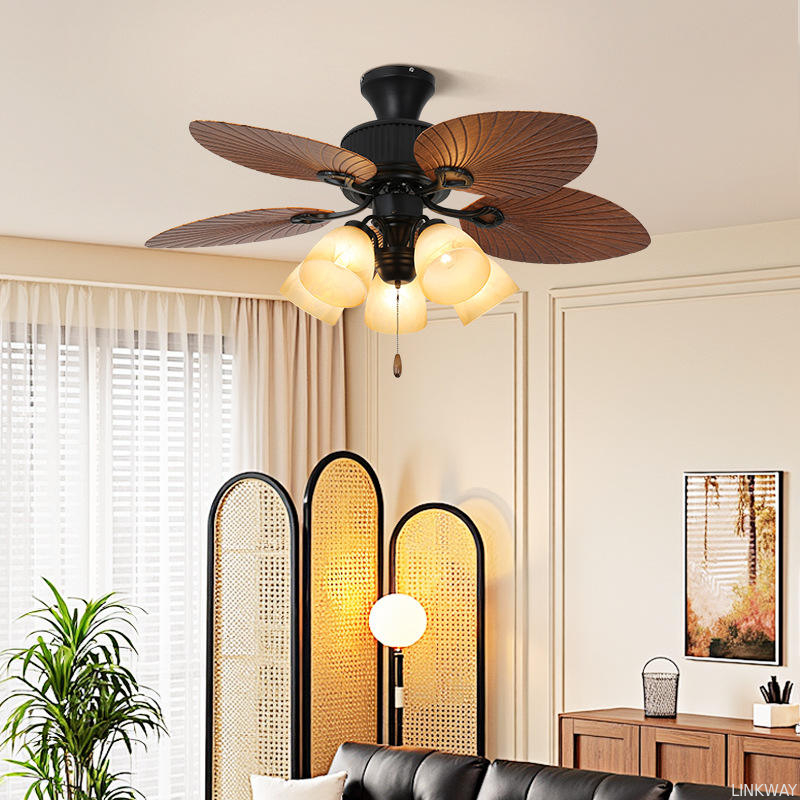 Manufacturer Modern European Luxury Decorative Solid Wood Blade Zipper 220V Ceiling Fan With Light