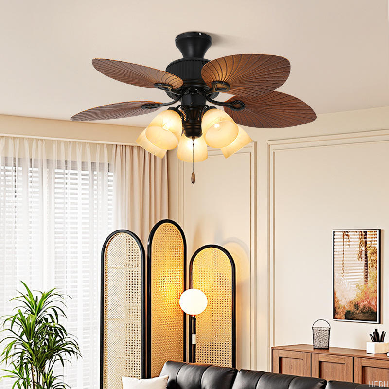 Modern European Luxury Decorative Solid Wood Blade Zipper 220V Ceiling Fan With Light