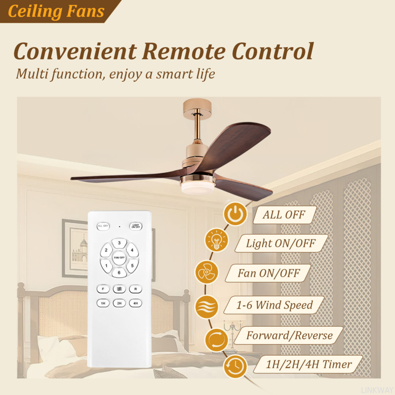 Solid Wood Leaf Ceiling Fan Remote Control Ceiling Fan With Light