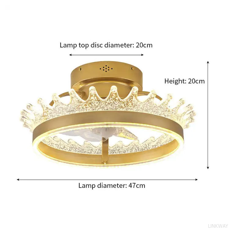 Gold Round Flush Mount Ceiling Fan Light , 6 Speed Ceiling Fan With Remote