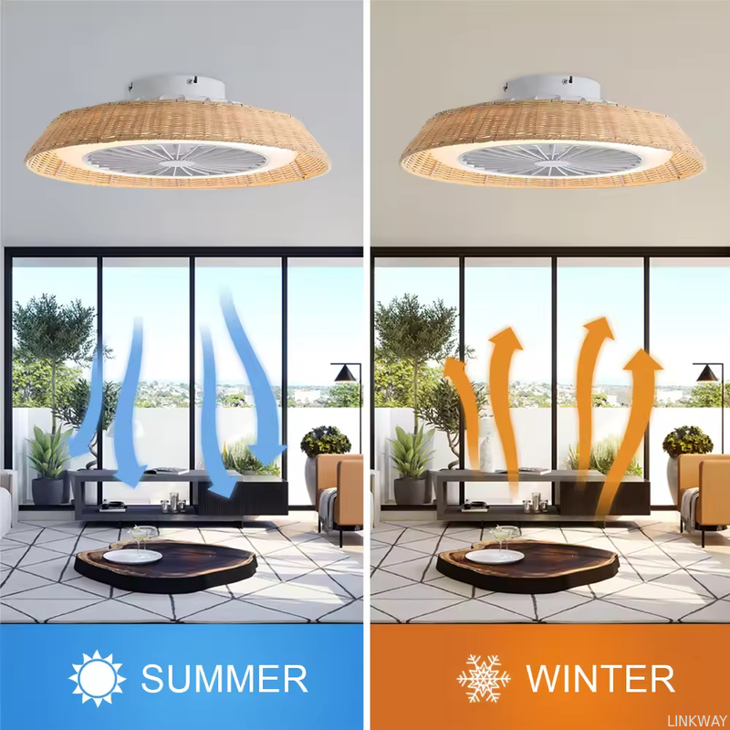 stylish design 18 Inch Rattan Caged Smart Tuya APP Control Ventilador De Techo Modern LED Ceiling Fan With Light and Remote