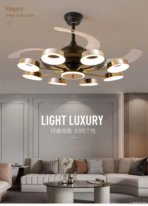 light luxury High Quality Modern Living Room Bedroom Ceiling Fan Lighting Dual Color LED Fan Light