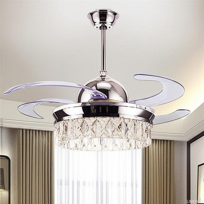 Remote Control Crystal Ceiling Fan Light D490 H220mm Functional Decorative Lighting Fan for Residential Applications