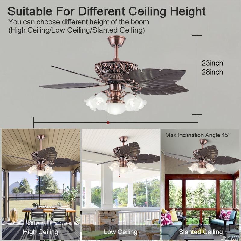 Luxury 52 Inch AC Motor Classic Ceiling Fan with Pull Chain and Remote Control 5 Blades Ceiling Fan with Light