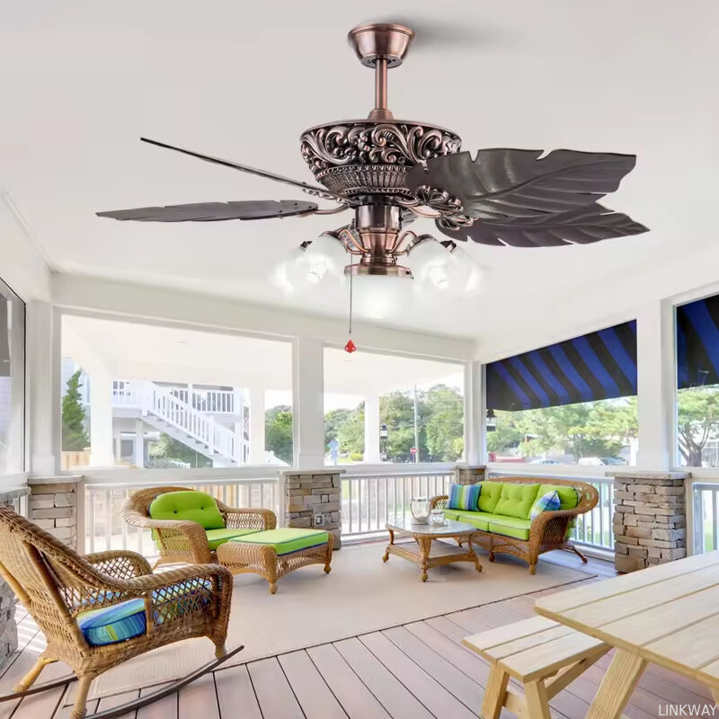 Luxury 52 Inch AC Motor Classic Ceiling Fan with Pull Chain and Remote Control 5 Blades Ceiling Fan with Light