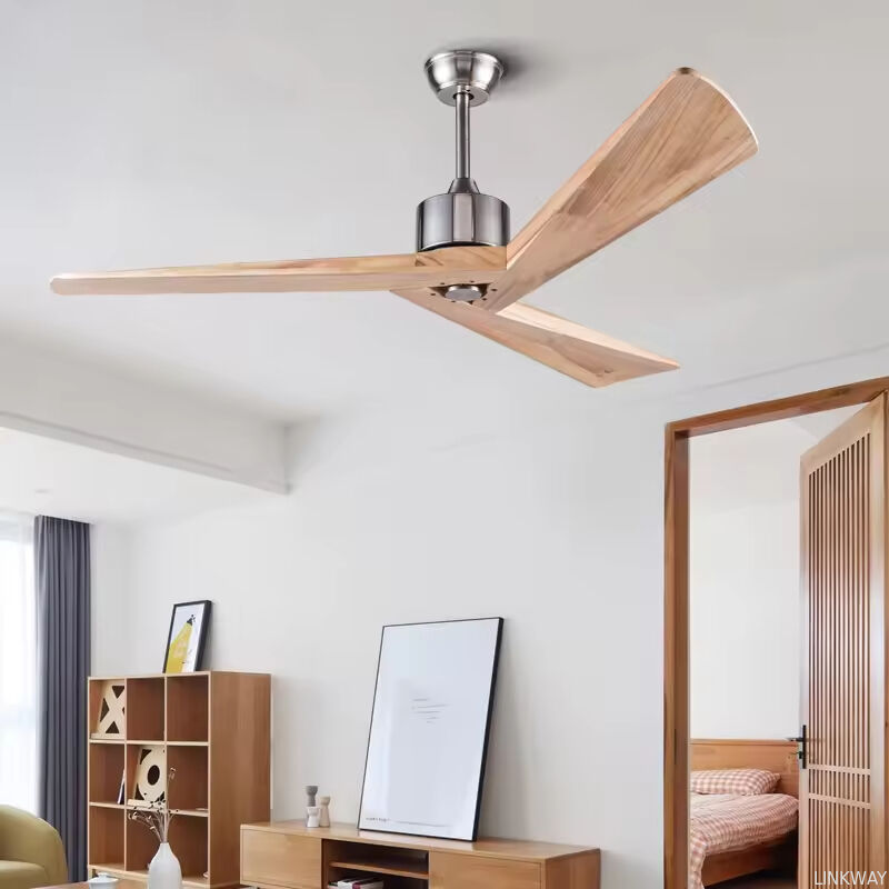 Cross Border New DC Frequency Conversion 42 Inch Ceiling Fan Nordic Modern Log Retro Fan Lamp Ventilador De Techo