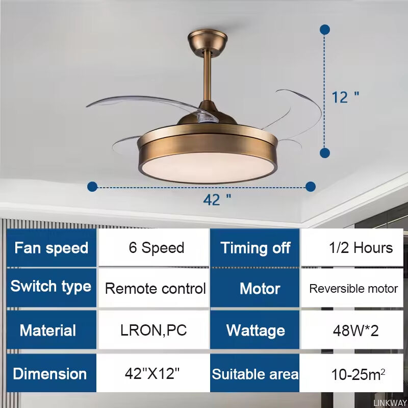 Wholesale Custom 48'' Chandelier 4 Blades Moto Retractable Invisible Led Ceiling Fan With Light and Remote Control