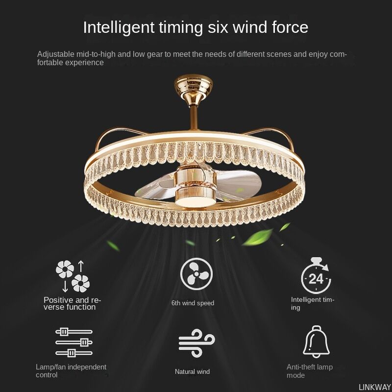Modern Luxury Crystal Fan Lamp for Bedroom 2026 Trending Invisible Ceiling Fan LED DC Integrated Electric Wind Shaking Head