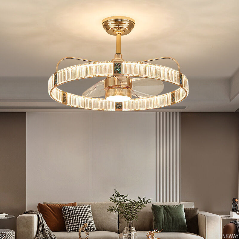 2026 New Style Light Luxury Crystal Ceiling Lamp Round Home & Living Room Chandelier with Fan Home & Bedroom Crystal Fan Light
