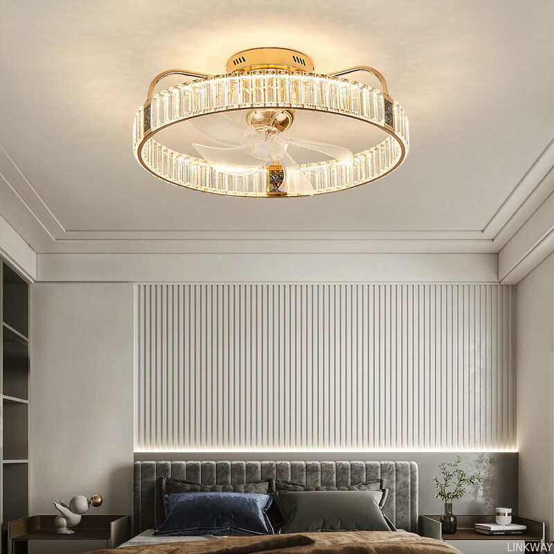 2026 New Style Light Luxury Crystal Ceiling Lamp Round Home & Living Room Chandelier with Fan Home & Bedroom Crystal Fan Light