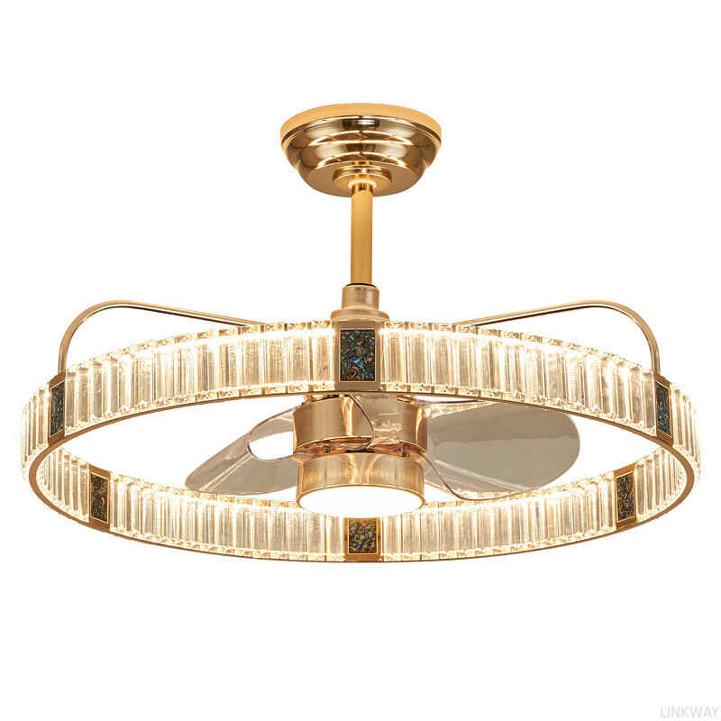 2023 New Style Light Luxury Crystal Ceiling Lamp Round Home & Living Room Chandelier with Fan Home & Bedroom Crystal Fan Light