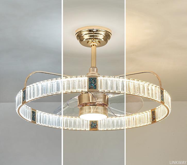 2023 New Style Light Luxury Crystal Ceiling Lamp Round Home & Living Room Chandelier with Fan Home & Bedroom Crystal Fan Light