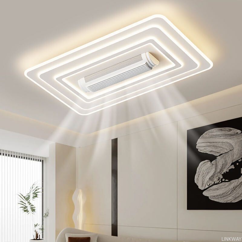 LED Bladeless Iron Ceiling Fan Lamp with Remote Control for Living Room Modern Design Flush Mount White Smart 6-Speed