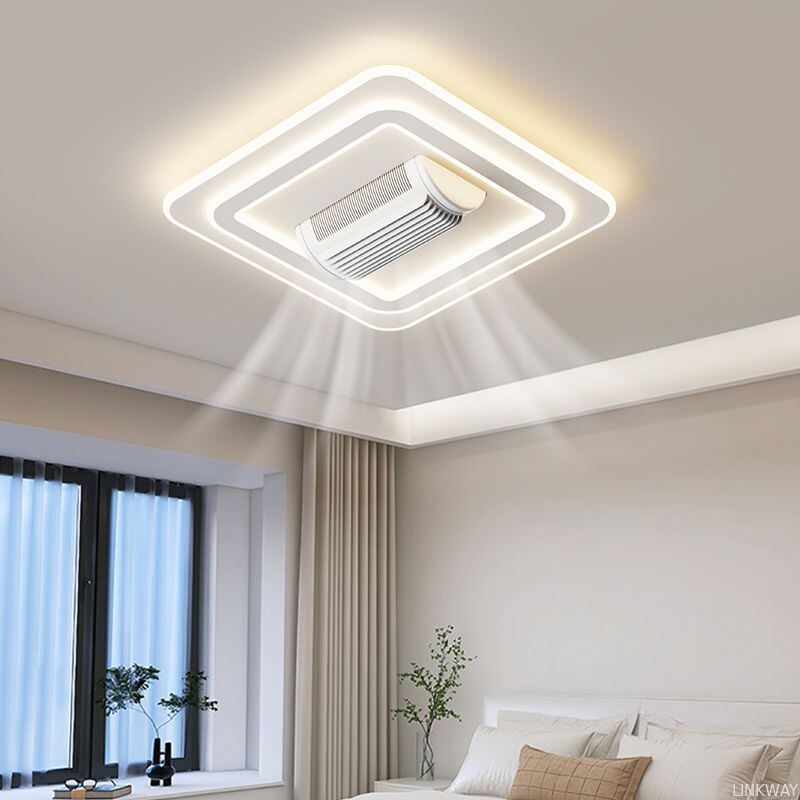 LED Bladeless Iron Ceiling Fan Lamp with Remote Control for Living Room Modern Design Flush Mount White Smart 6-Speed