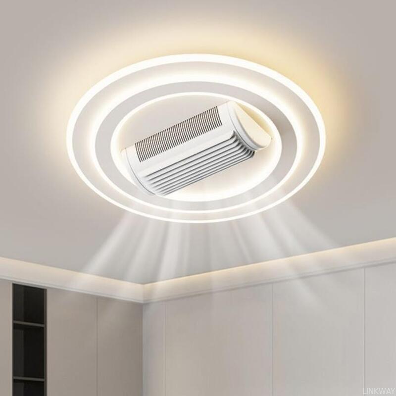 LED Bladeless Iron Ceiling Fan Lamp with Remote Control for Living Room Modern Design Flush Mount White Smart 6-Speed
