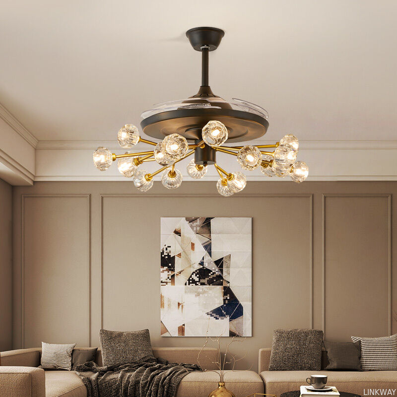 Modern Simple Nordic DC LED Firefly Ceiling Fan Chandelier Remote Control Dimmable 6-Speed for Bedroom Restaurant Living Room