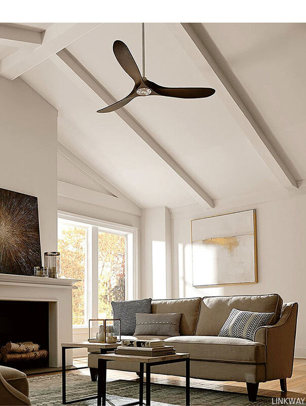 Solid Wood Blades Copper Wire Motor Retro Minimalist Living Room Dining Room Bedroom Quiet Inverter Ceiling Fan with Remote