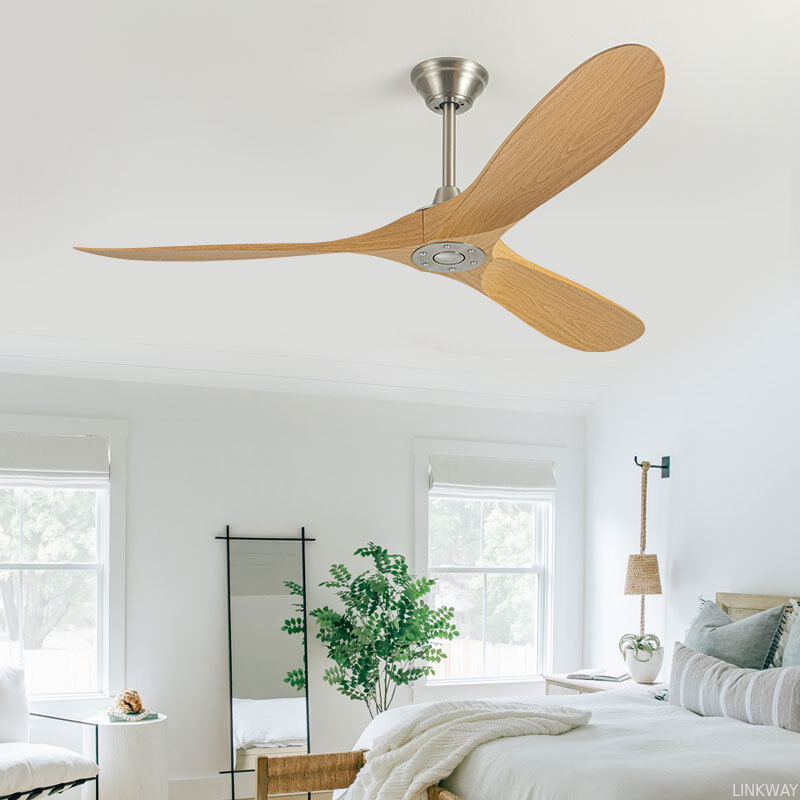 Solid Wood Blades Copper Wire Motor Retro Minimalist Living Room Dining Room Bedroom Quiet Inverter Ceiling Fan with Remote