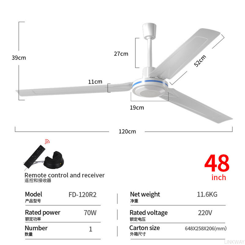 High Quality 3 Blades Ceiling Fan Without Light Attractive Silver Five Wind Speed for Hotel Living Room
