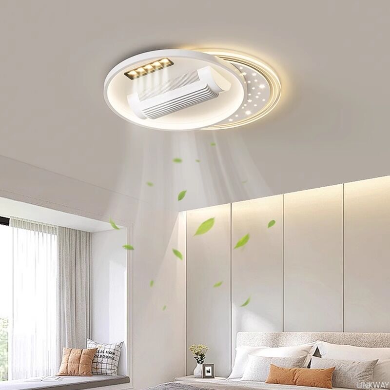 Bladeless Ceiling Lights with Fan and Remote Control Recessed Modern Ceiling Fan with Inverter Fan and Dimmable Light