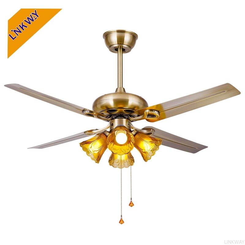 Linkway Classic US Design Air Cooling Ceiling Fan Light Chrome Nickel Metal Blade Remote Control Electric Power Source for Household Hotel Use
