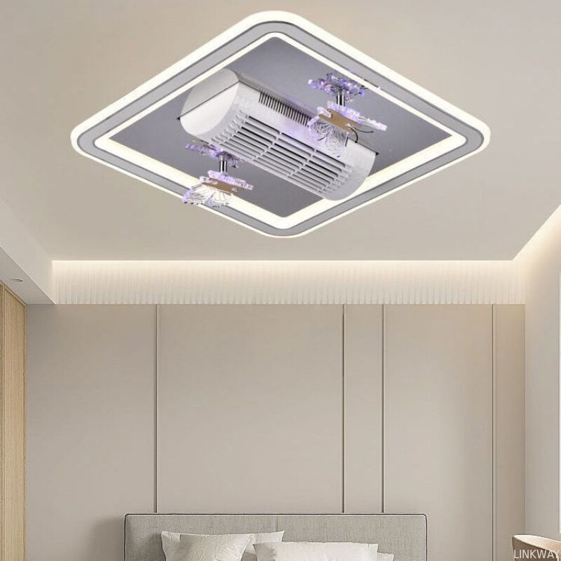 Hotel Living Room Bedroom Remote Control DC Motor Modern Square Bladeless Ceiling Fan with LED Light 6-Speed Dimmable 220V