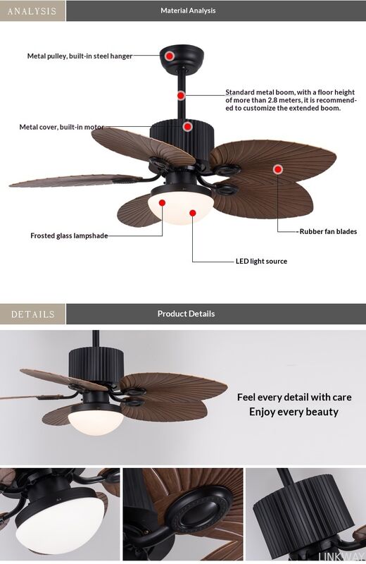 52 Inch Ceiling Fan with Light Kit  with Remote Control 5-blades ABS Fan Light