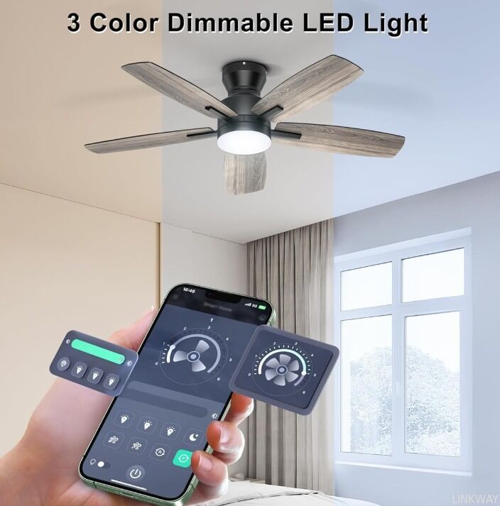 Indoor Decor Ceiling Fan 42 Inch DC Inverter Ceiling Fan 6 Speed/5 Piece Plywood Blades Ceiling Fan with Remote Control