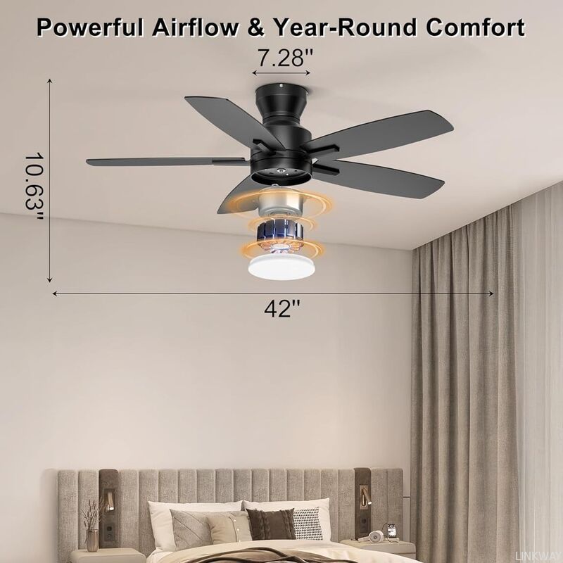 Indoor Decor Ceiling Fan 42 Inch DC Inverter Ceiling Fan 6 Speed/5 Piece Plywood Blades Ceiling Fan with Remote Control