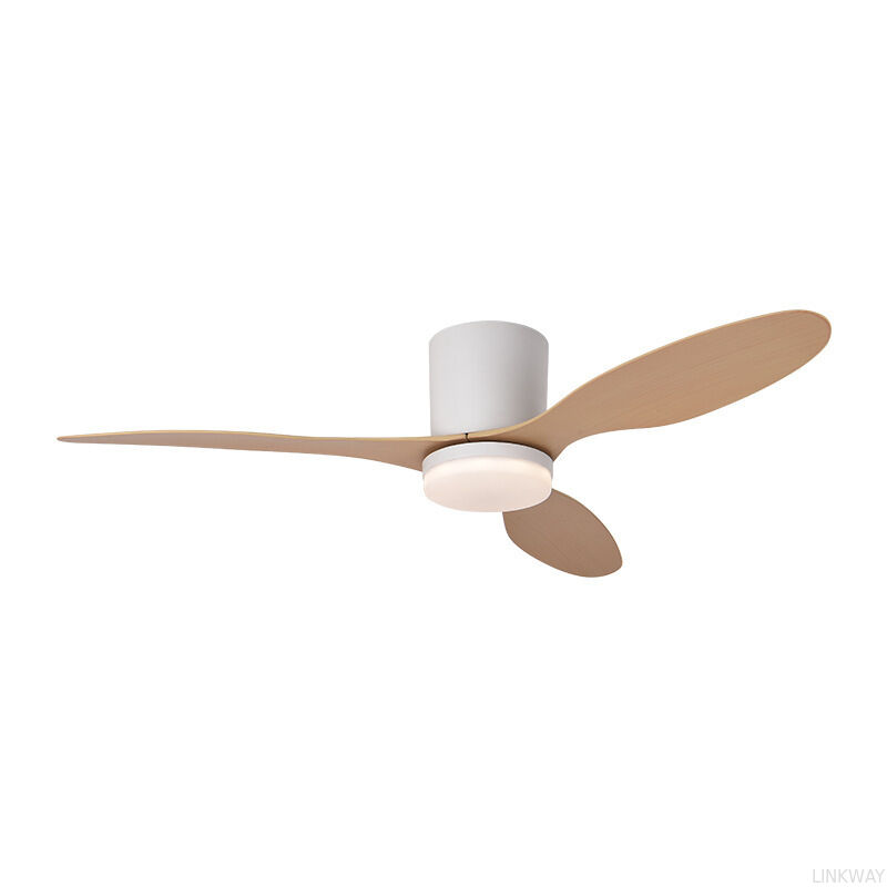 American Solid Wood LED Ceiling Fan Lamp Straight Leaf Chandelier Air Cooling Electric Solar for Outdoor Household Restaurant