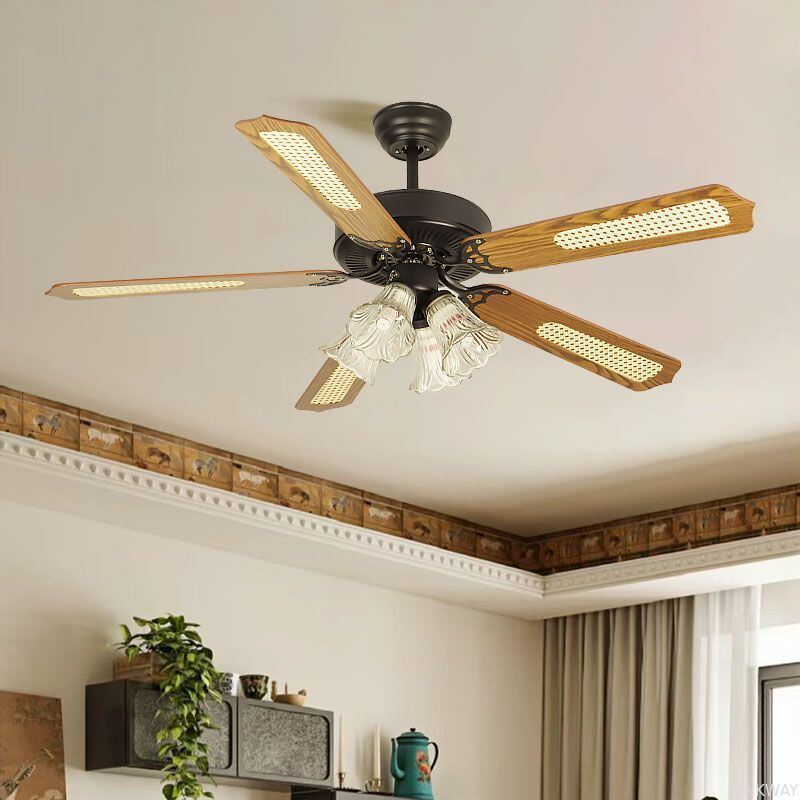 Classic Metal Ceiling Fan Lamp with Light AC Motor Electric Remote Control for Hotel & Household Use 5 Blades