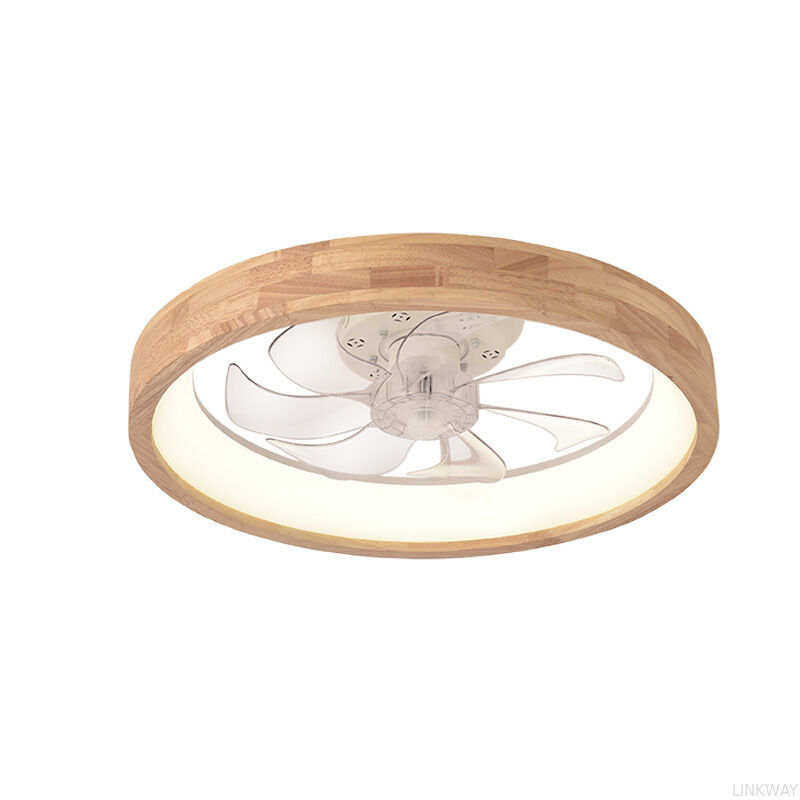 Japanese-Style LED Ceiling Fan Lamp Solid Wood Modern Nordic for Master Bedroom Living Dining Room 110V Cross-Border Metal