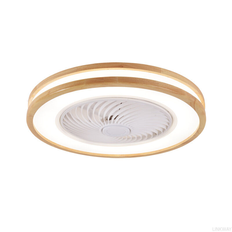 Japanese-Style LED Ceiling Fan Lamp Solid Wood Modern Nordic for Master Bedroom Living Dining Room 110V Cross-Border Metal