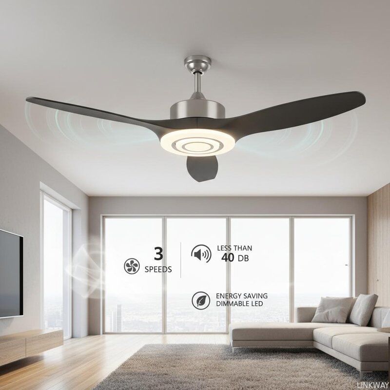 3 Speeds Fanspeedsettings Dimmable LED Ceiling Fan Less Than 40 DB Noiselevel Energy Saving Lighting and Cooling Fixture